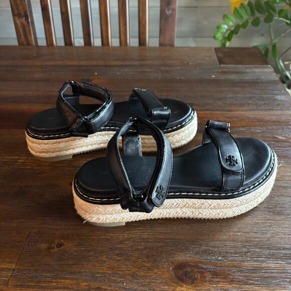 Pavé Double T Sport Slide: Women TORY BURCH | Espadrille Sport Sandal Sheep Plume Nappa Perfect Black Size 7